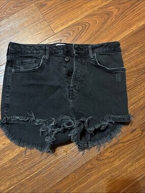 Forever 21 Black Distressed Frayed Hem Denim Shorts
